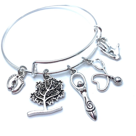 Midwife Bracelet Doula Bangle Charms - Picture 2 of 7